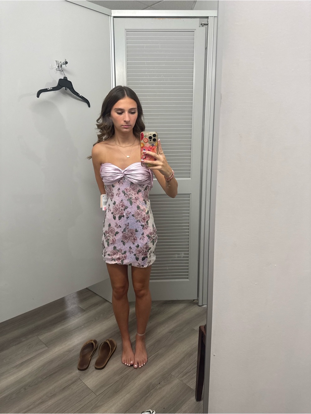 Strapless Pink Floral Mini Dress